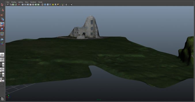An image of a 3D landscape which has been mapped using a drone and a computer