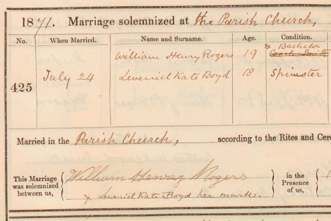 Photo of a marriage register from Bristol in1871