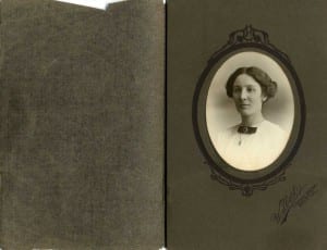Black and white photograph of a woman set in a frame