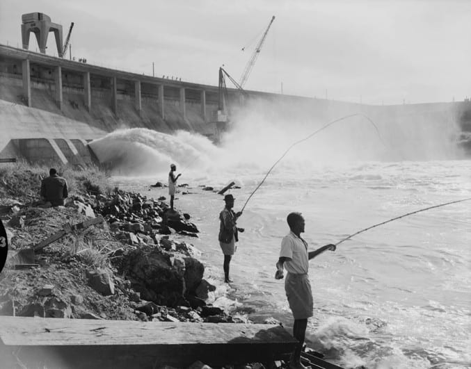 Fishing at the Owen Falls Dam, Uganda, 1954