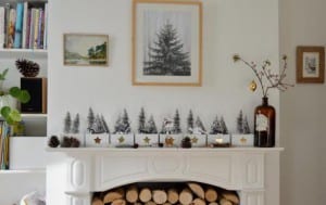 photograph of a mantelpiece with christmas decorations