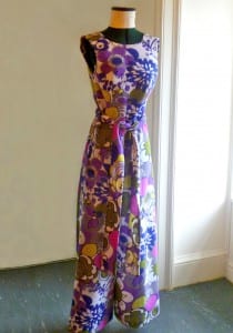 photograph of a bright flowery catsuit with bell bottoms