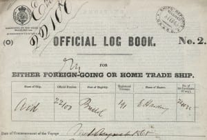 Detail from the logbook for the merchant ship Aid