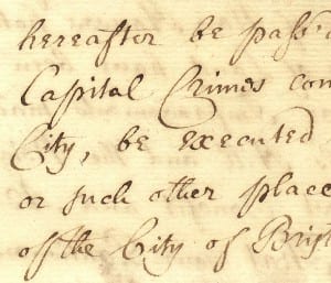 Image of handwriting from a petition to alter the place for public executions of criminals, 1773