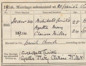 Agatha Christie's marriage register