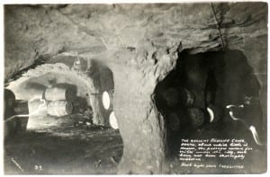 Black and white image of inside the cave complex near Redcliffe