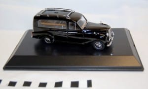 Photo of a toy/collectible model hearse car