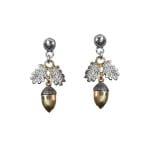 Photo of a pair of silver and gold earrings in the shape of acorns