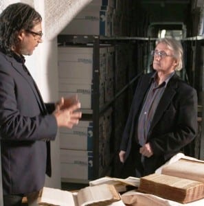 David Olusoga and Don Jordan during filming at Bristol Archives