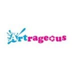 A blue and pink logo for Artrageous