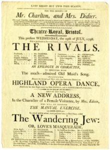 Playbill for ‘The Rivals’, 1798. The playbills are printed on thin, fragile paper and will be digitised and protected through this project