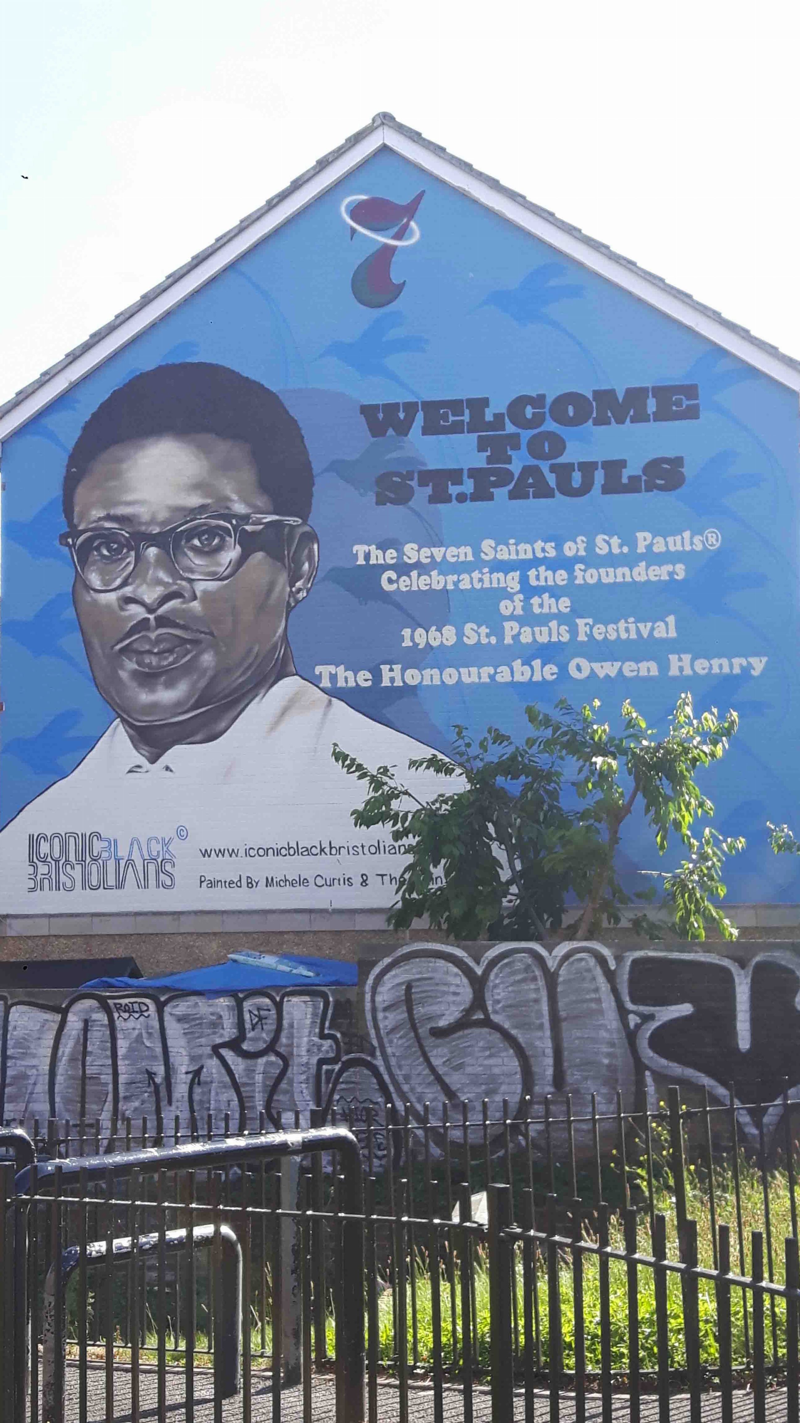 Graffiti image of Owen Henry who was connected with the Bristol Bus Boycott and setting up St. Paul's Carnival.