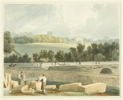 Drawing/watercolour by Samuel Jackson. View of Tyndall's House from Park Place, showing Whiteladies Road.