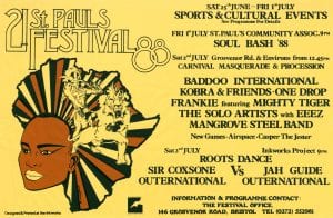 A yellow poster for St Paul’s Carnival, 1988