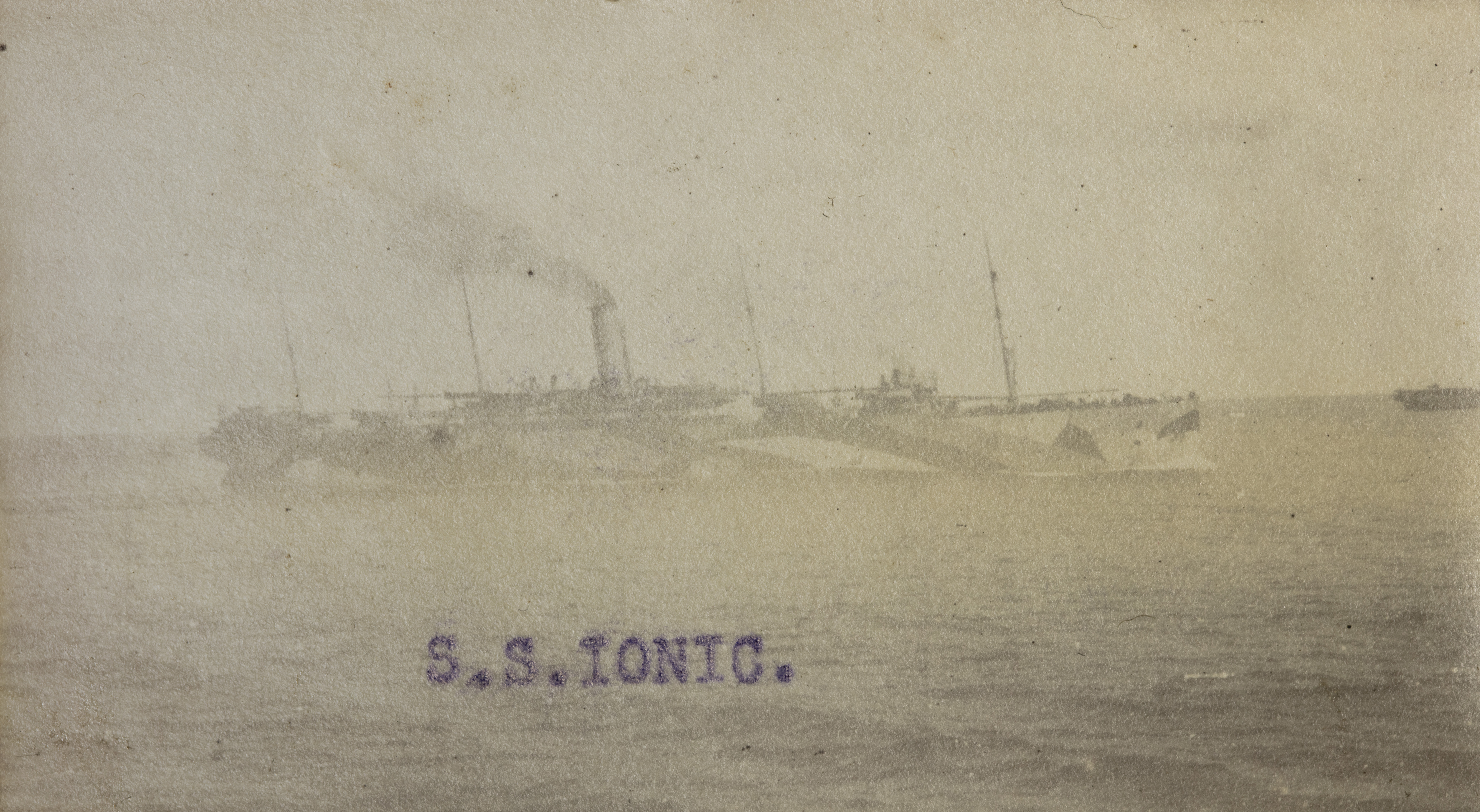 Image of Margaret’s postcard of the SS Ionic, a ship painted in dazzle camouflage