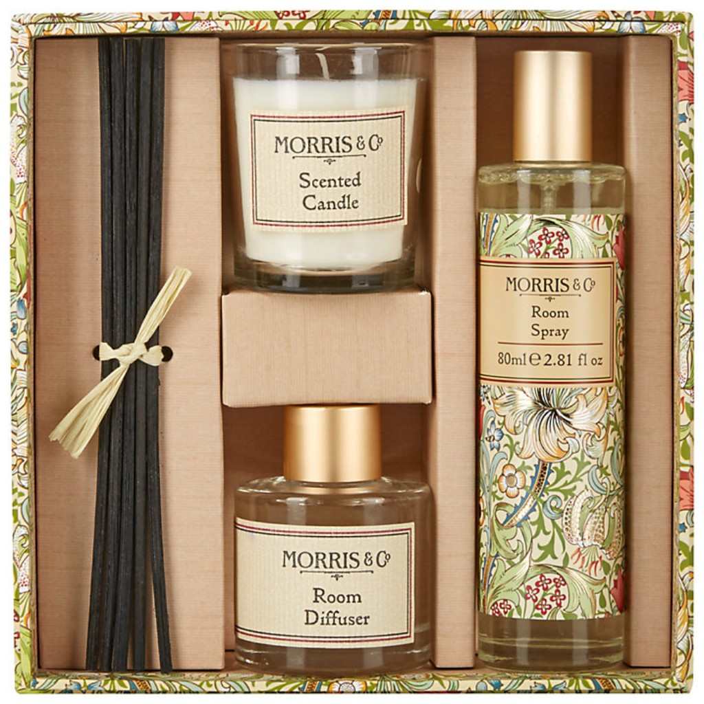 a gift set containing a candle, a room spray and diffuser 