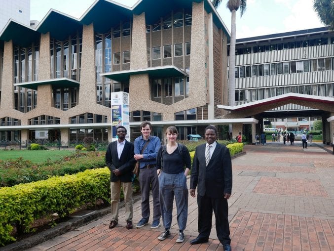 An image of Dr Liz Haines & Dr Neil Carrier outside Nairobi university 