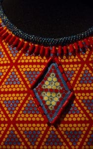 Detail on a textile dress from the Fabric Africa exhibition