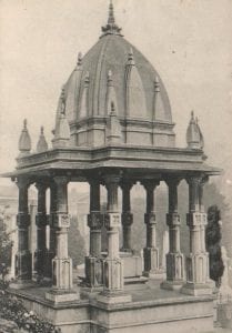 Black and white photograph of an ornate Bengali funeral monument