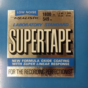 Supertape brand blue and silver audio tape box