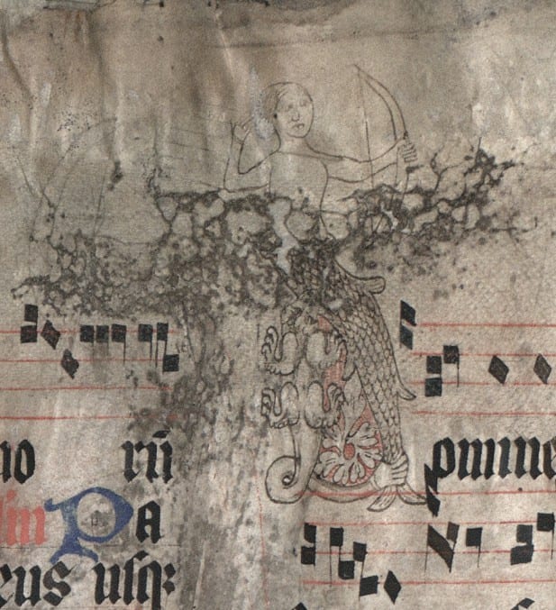 Image of a mermaid in a medieval temporale