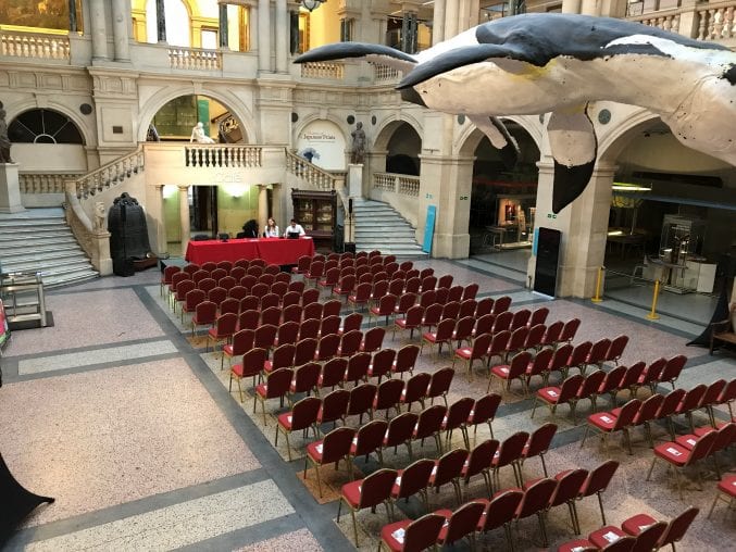 The rear hall of Bristol Museum laid out for a conference