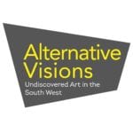 The Alternative Visions logo - a grey rhombus with yellow text inside that reads 'Alternative Visions: Undiscovered Art int he South West'