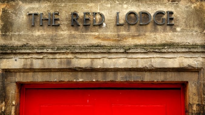 A close up image of the front door of the Red Lodge Museum