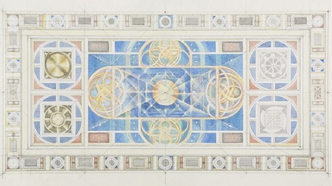 Original design for the Bristol conference hall ceiling, by Thomas Monnington. Watercolour on paper (K6259)