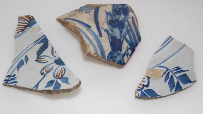 Shards of blue and white Delft ceramics