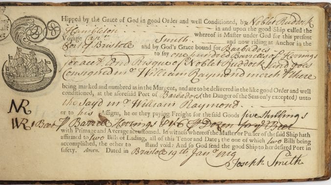 Bill of loading the ship ‘Hambleton’, 1720, BRO 08226.
