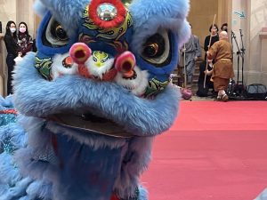 a blue Chinese lion costume