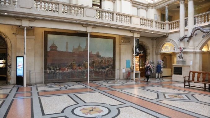 The front hall of Bristol Museum with the State Entry into Delhi painting on display