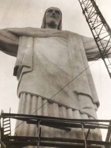 Close up of the statue of Christ under construction in Rio de Janeiro, Oct 1931