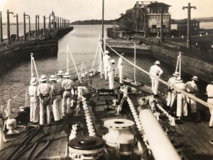 HMS Dauntless on passage through the Panama Canal, May 1930