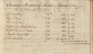 An extract from the accounts of the Snow Africa, a ship which transport enslaved people from African ports to the West Indies 
