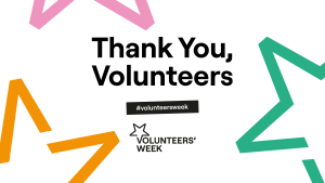 A logo with words Thank You Volunteers